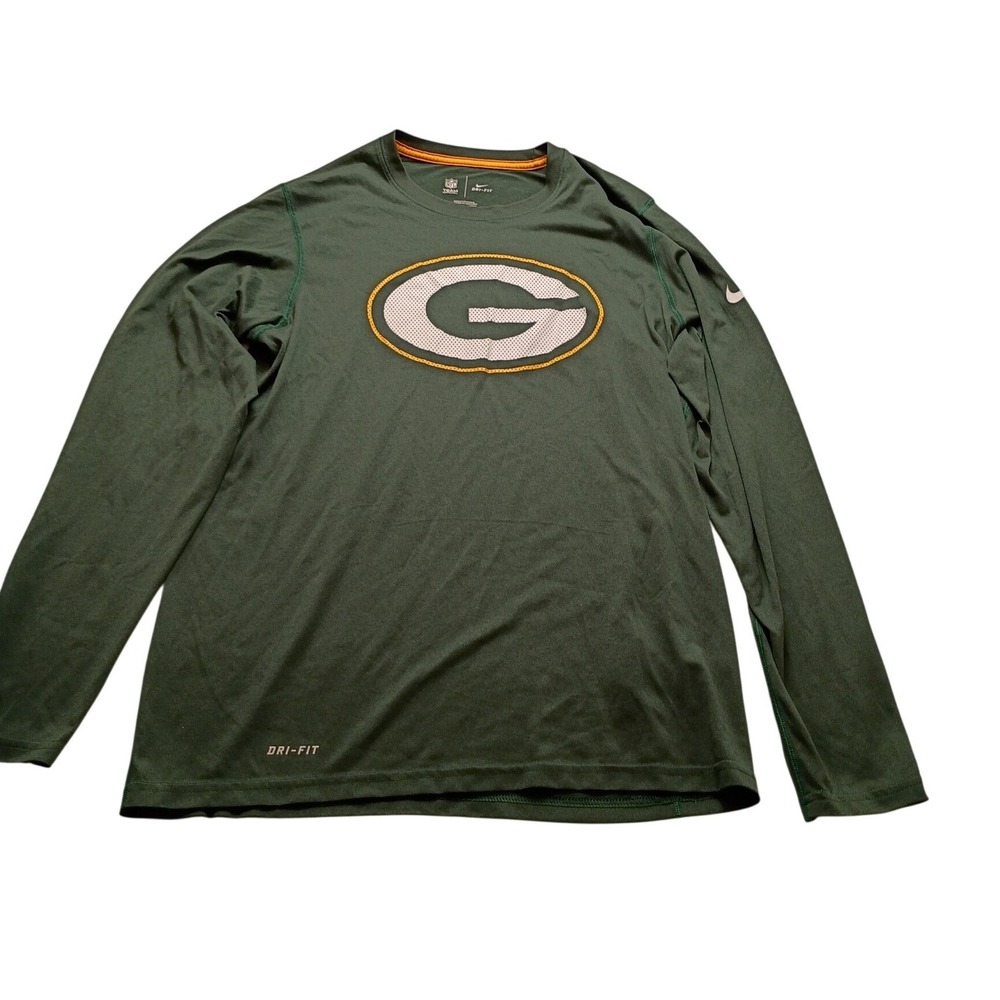 Nike Shirt Men's Green Bay Packers NFL Dri-FIT Long Sleeve Small Green Casual